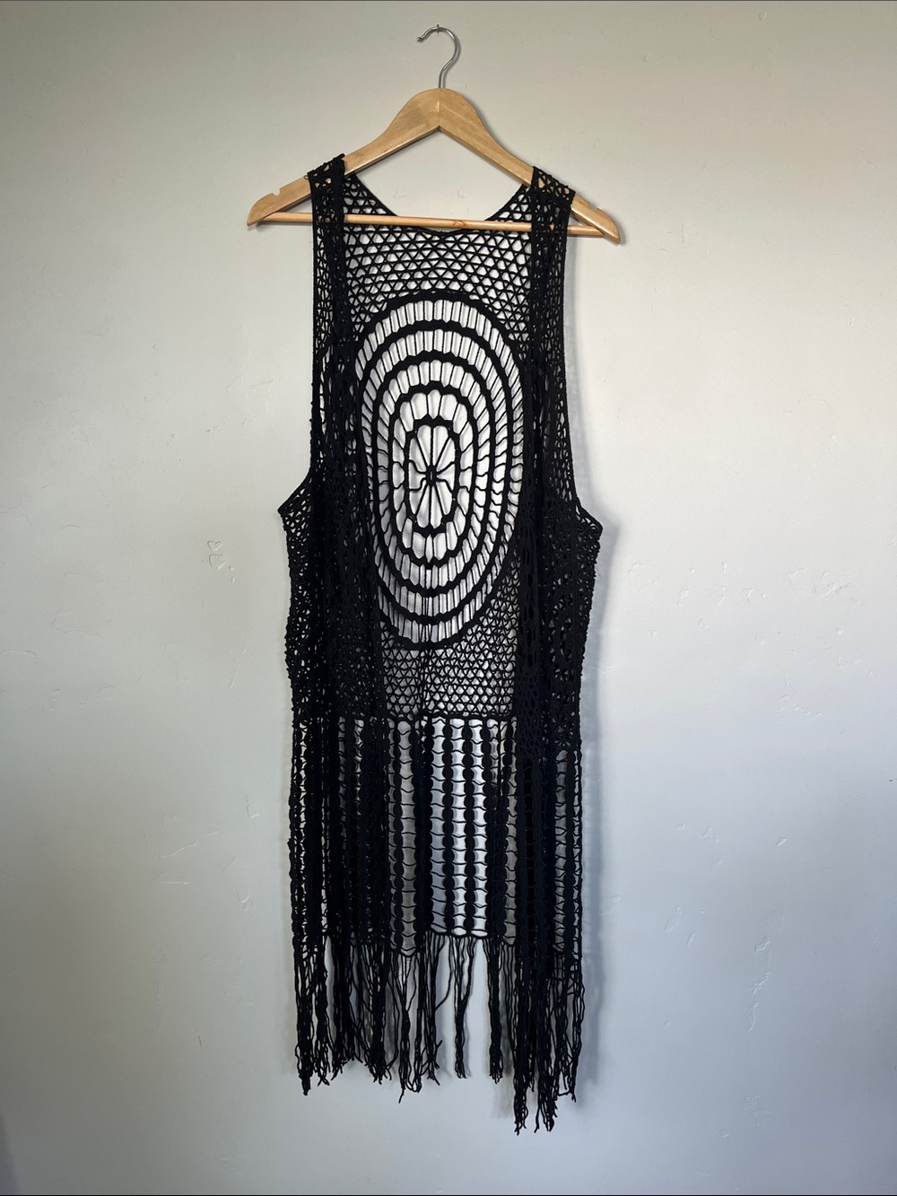 Black Sleeveless Crochet Duster Vest